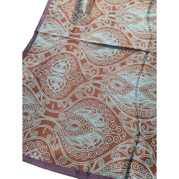 Silk Square Scarf Brown & Turquoise Paisley Design 20"x20" Elegant Soft Handkerc - Picture 7 of 12